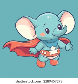 Super Hero Elephant Flying. Cartoon Vector Illustration