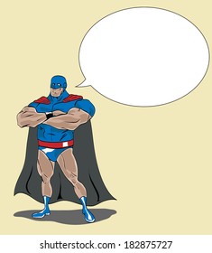 Super hero with an empty word balloon