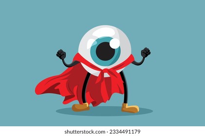 
Super Hero Eye Ball Vector Cartoon Mascot Illustration. Cheerful organ of vision cute character design with super powers 
