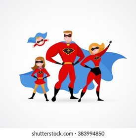 Super hero family - mom, daddy and children