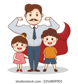 Super Hero Father with His Children