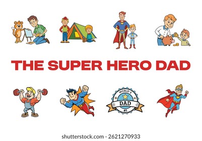 The super hero father vector cartoon bundle isolated on white background