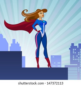 Super Hero - Female. Vector illustration isolated on a white background