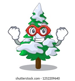 Super hero firs with snow on character tree