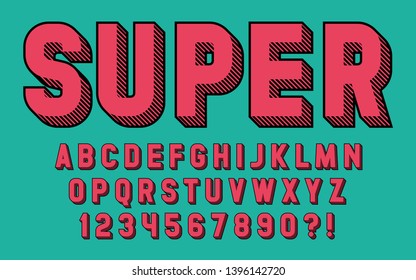 Super Hero Font 3d Effect Design Letters And Numbers Comic And Cartoon Style Vector Retro Alphabet