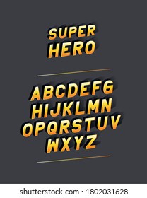 super hero font lettering with alphabet on gray background design, typography retro and comic theme Vector illustration