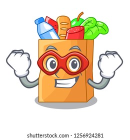 Super hero food pouch bags isolated on mascot