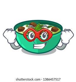 Super hero green churry above mascot table wood
