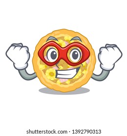 Super hero hawaiian pizza in the mascot shape