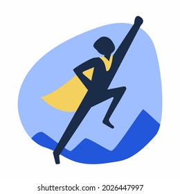 Super Hero Icon. A Man Flies Over The Mountains. Problem Solver. Vector, Symbol, Illustration. Business Management Logo. Office Emblem. For The Site, For The Application.