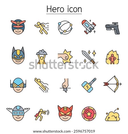 Super Hero icon set in color line style