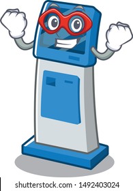 Super hero information digital kiosk with in cartoon shape