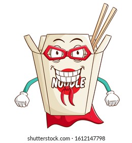 Super hero of instant cup noodle cartoon character with funny smile face