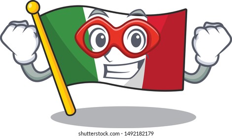 Super hero italy flags placed in cartoon tables