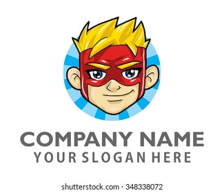 super hero kid head logo icon vector character illustration