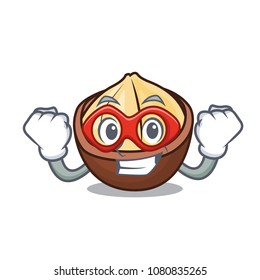 Super hero macadamia character cartoon style