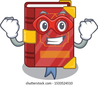 Super hero magic spell book on cartoon rack