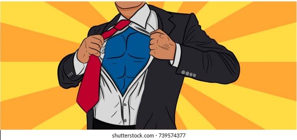 Super hero male businessman pop art retro vector illustration - stock vector