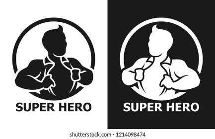 Super Hero Man Opening His Shirt Vector Icon