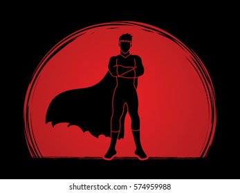Super hero man standing arms across the chest design on sunlight background graphic vector.