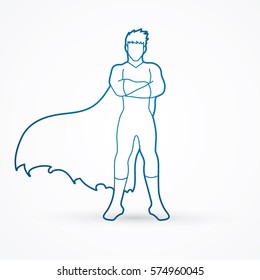 Super Hero Man Standing Arms Across The Chest Outline  Graphic Vector.