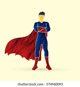 Super hero man standing arms across the chest design using grunge brush graphic vector.