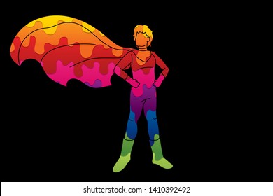Super Hero Man standing with costume cartoon graphic vector.