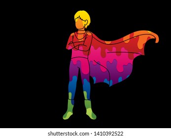 Super Hero Man standing with costume cartoon graphic vector.