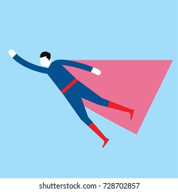 Super hero as a man wearing blue clothes and red cape. Superman Vector illustration.