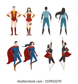 super hero man and woman character vector illustration flat design