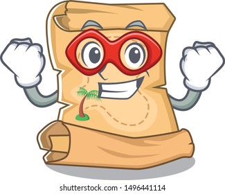 Super hero mascot treasure map in character bag