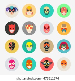 Super hero masks for face character. Superhero flat icons. Symbol of strong and heroic savior. Vector illustration isolated on white