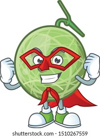 Super hero melon cartoon mascot on white background.