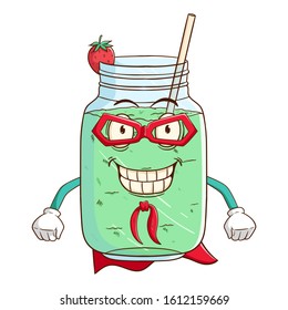 Super hero of milkshake cartoon character with funny smile face