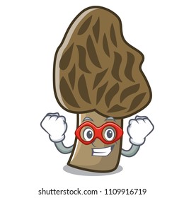 Super hero morel mushroom character cartoon