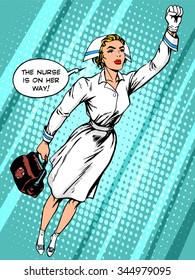 Super Hero Nurse Flies To The Rescue Pop Art Retro Style