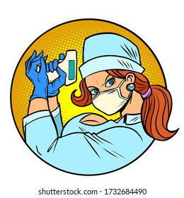 super hero nurse with remote thermometer. Comics caricature pop art retro illustration drawing
