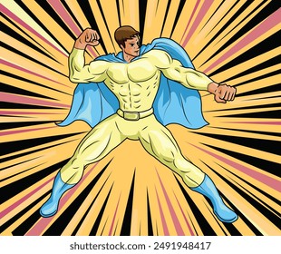 Super hero on yellow costume comis style illustration