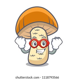 Super hero orange cap boletus mushroom character cartoon