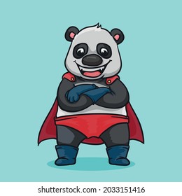 súper héroe panda con alas, estilo de caricatura