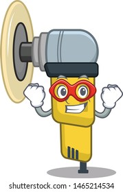 Super hero pneumatic sander in a cartoon drawer