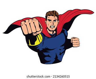 super hero punching pop art style