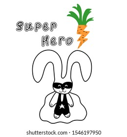 Super hero rabbit with carrot vector illustration for nursery print.