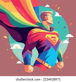 Super hero with rainbow cape