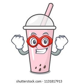 Super hero raspberry bubble tea character cartoon