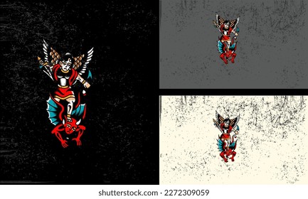 super hero and red devil vector illustration mascot design