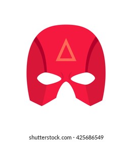 Super Hero Red Mask For Face Character In Flat Style. Heroic Or Savior Vector Illustration. Photo Props. 