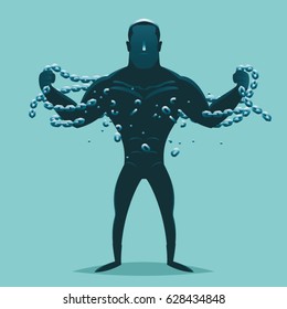 Super hero release breaking chains liberation cartoon silhouette concept design vector illustration