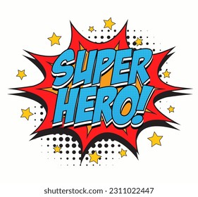 super hero retro comic bubble cartoon text pop art background bright multicolor vintage poster vector illustration