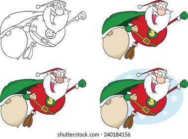 Super Hero Santa Fly. Vector Collection Set